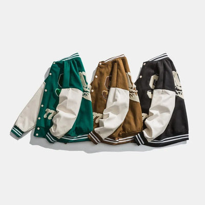 Men's varsity style varsity jacket with embroidered patches - Leo