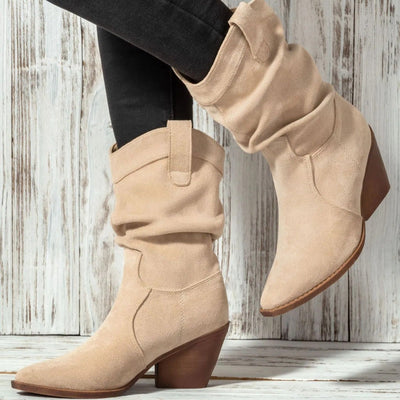 Women's synthetic suede boots with medium heel western style - Liora