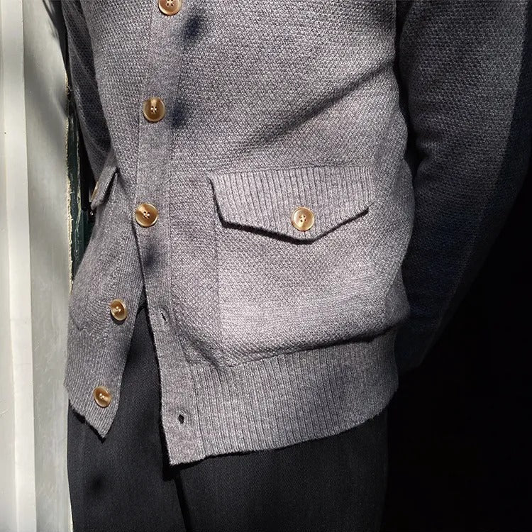 Chunky knit cardigan with turtleneck - Moose