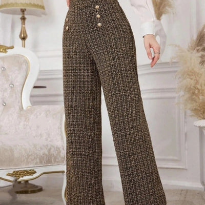 Women's high rise tweed pants with decorative buttons - Noémie