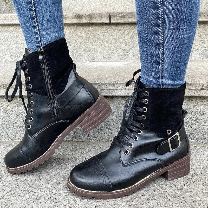 Women's lace-up boots synthetic leather mid-calf sturdy style - Thalia