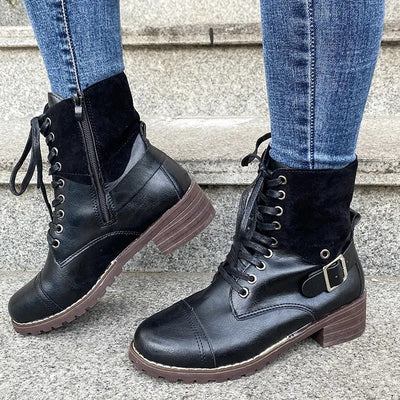 Women's lace-up boots synthetic leather mid-calf sturdy style - Thalia
