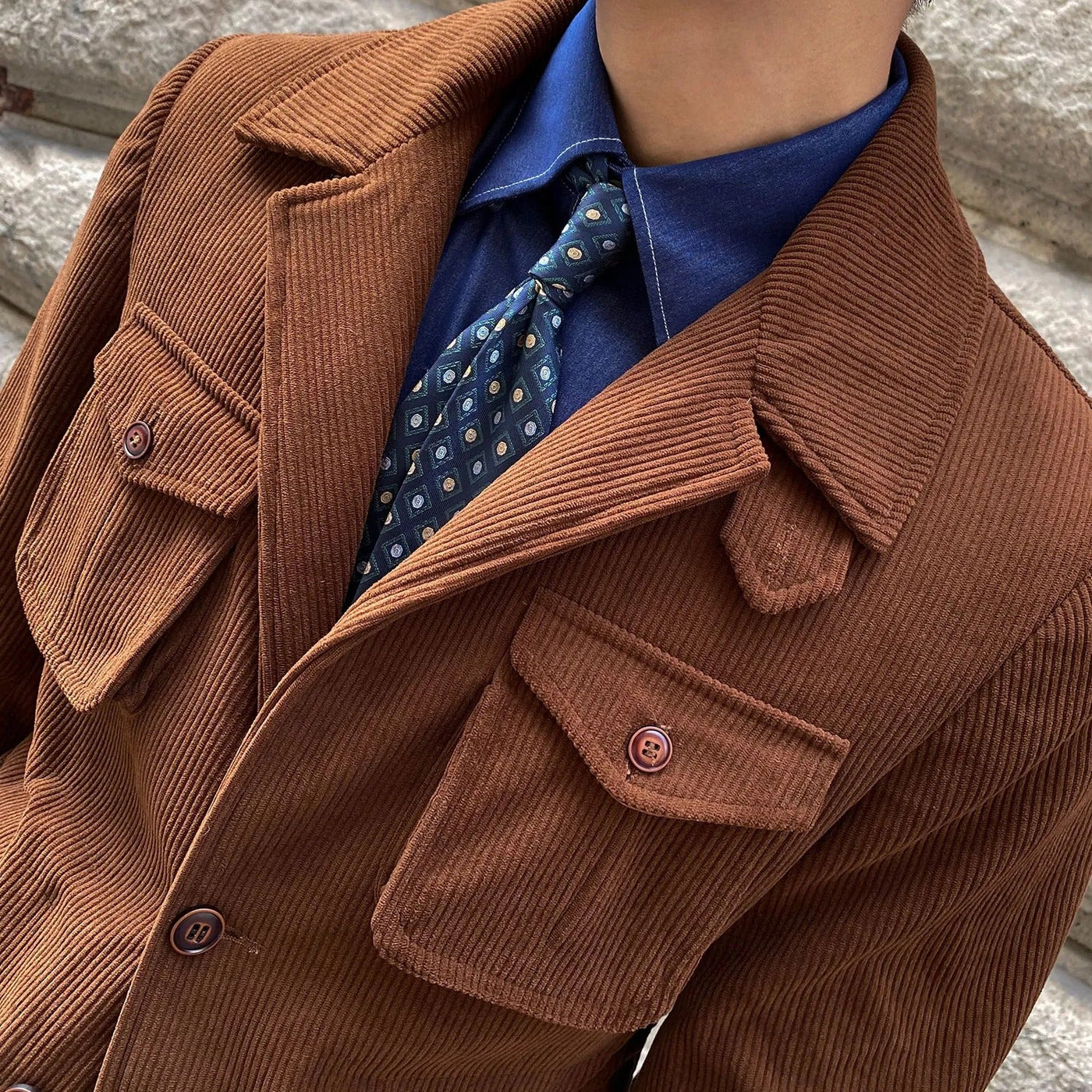 Corduroy men's blazer with utility pockets classic cut - Dino