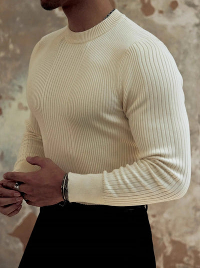 Men's ribbed sweater slim fit round neck - Alvaro
