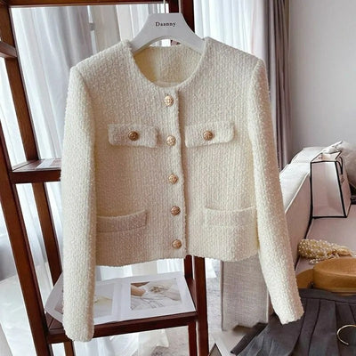 Women's short jacket bouclé fabric classic design with jewel buttons - Noelle