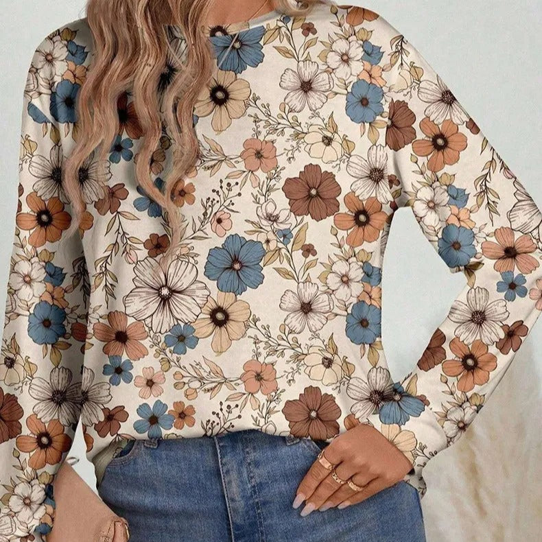 Casual long sleeve floral print blouse - Lorine