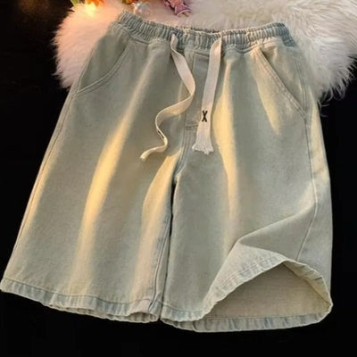 Denim shorts with elastic waistband and adjustable drawstring - Silas