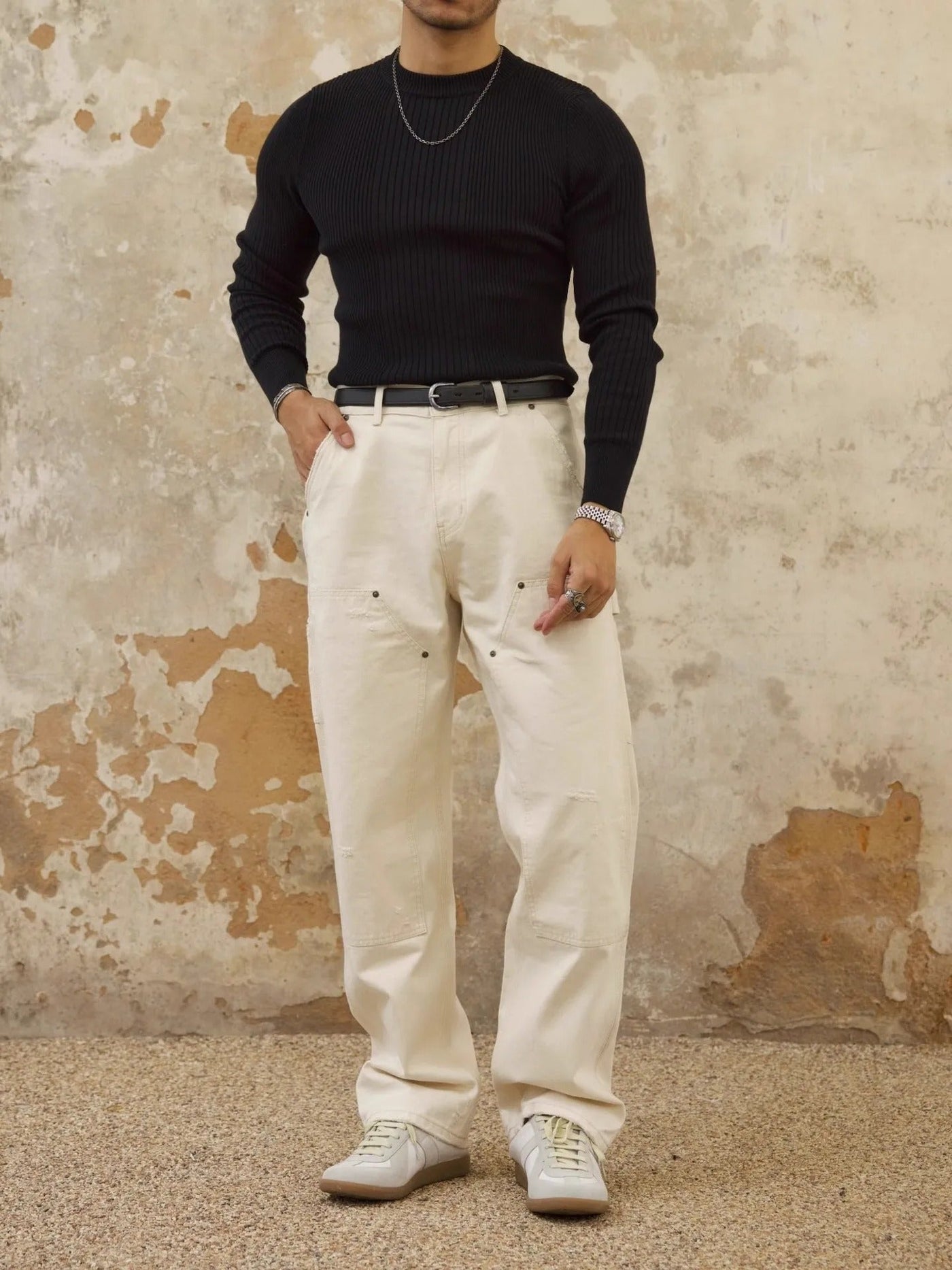 Men's ribbed sweater slim fit round neck - Alvaro