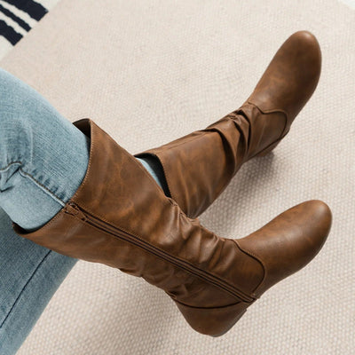 High-leg flat boots with side gathers - Rhea