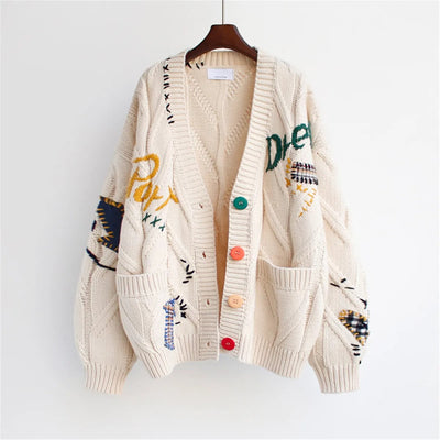 Oversized style embroidered chunky knit cardigan - Roxane