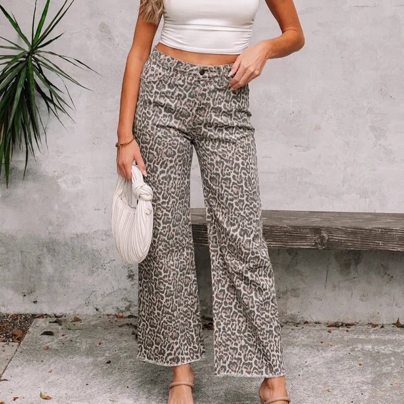 Women's high rise animal print straight cut pants - Nadine