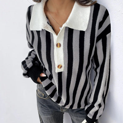 Women's vertical striped sweater polo neck - Mirea