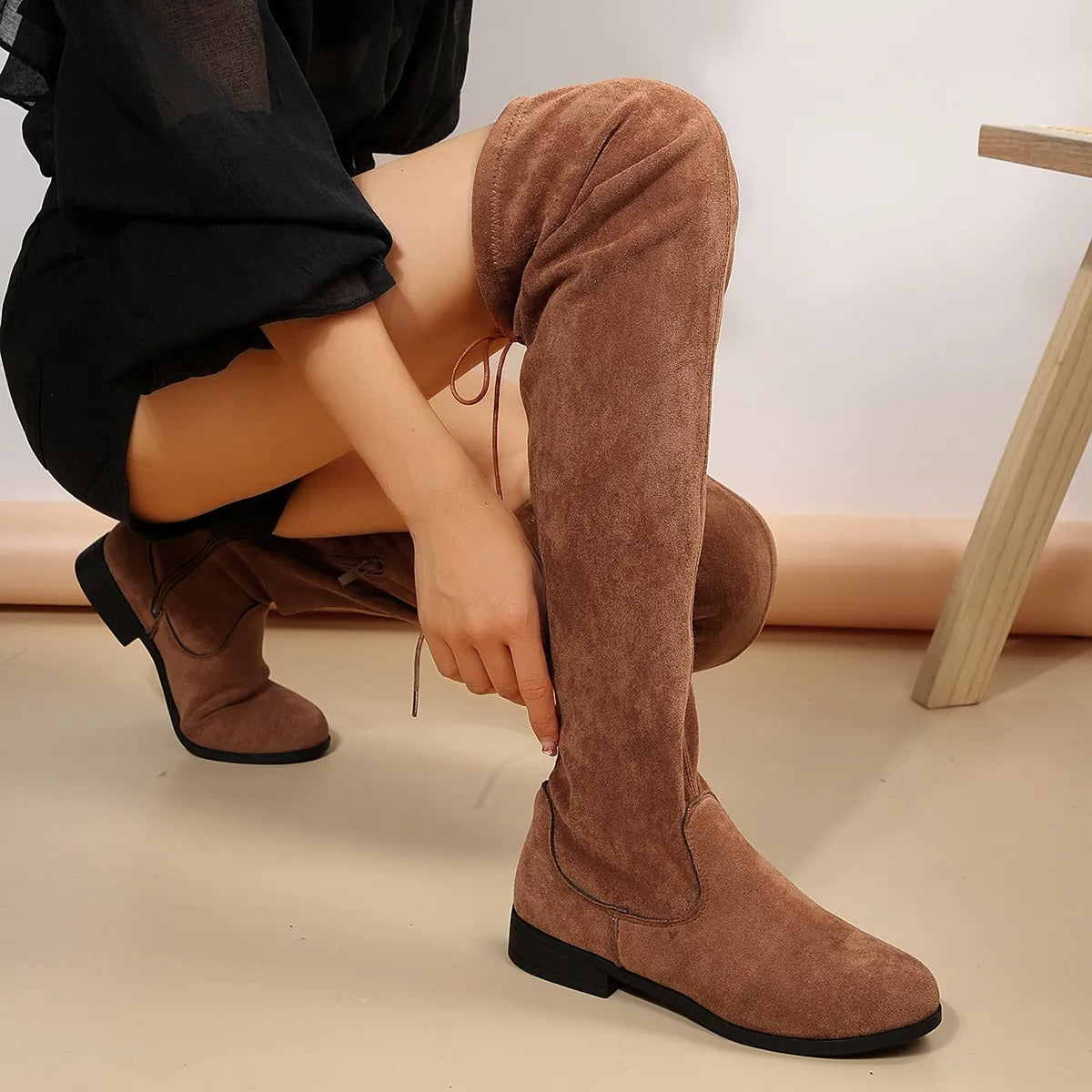 Women's high synthetic suede over-the-knee boots - Lianne