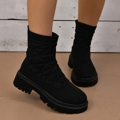 Women's quilted fabric boots with urban style track sole - Kaela