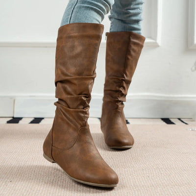 High-leg flat boots with side gathers - Rhea