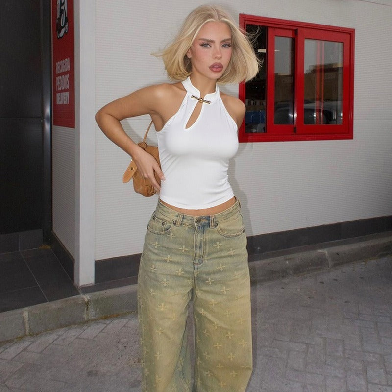 Women's sleeveless tight halter neck hoop top - Indira