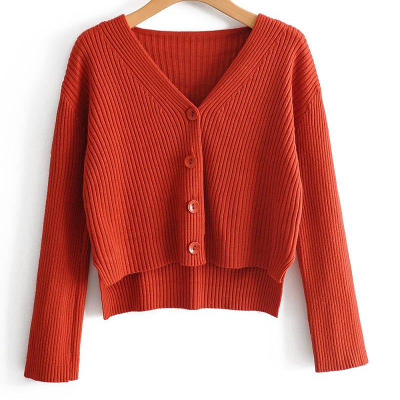 Women's ribbed cardigan short cut v-neck - Marimar