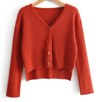 Women's ribbed cardigan short cut v-neck - Marimar