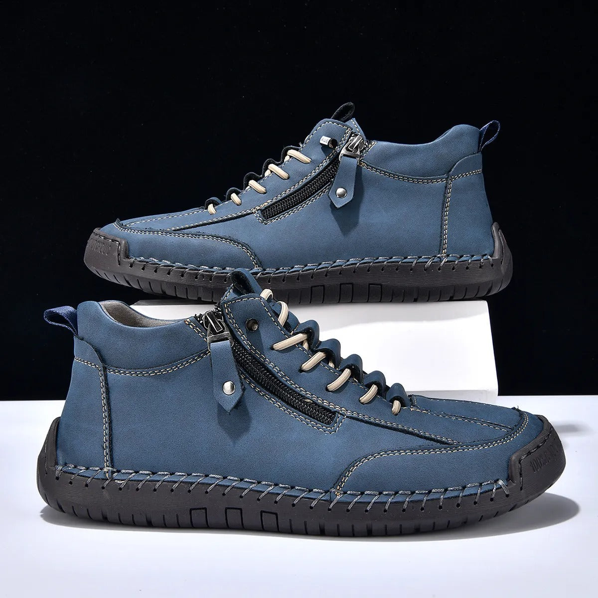 Men's synthetic leather sneakers side zipper urban style - Aksel