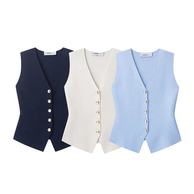 Women's sleeveless vest with gold buttons - Saray