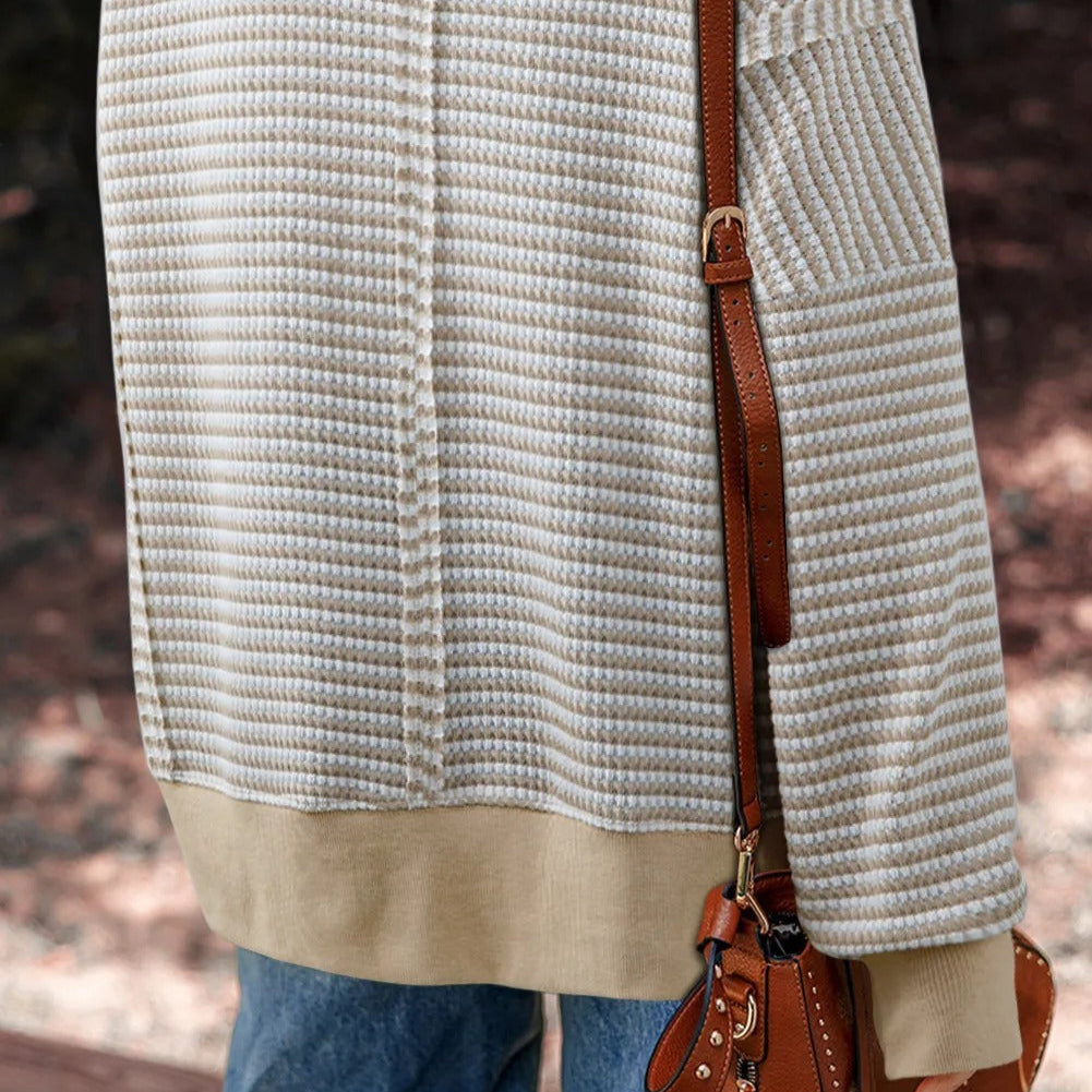 Women's textured striped sweatshirt with elastic cuffs - Elina