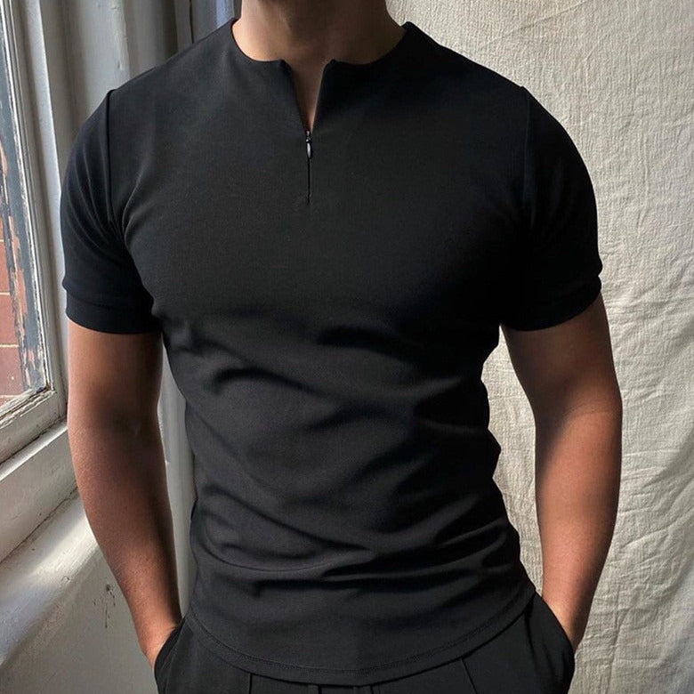 Men's short sleeve zippered crew neck t-shirt - Elliot