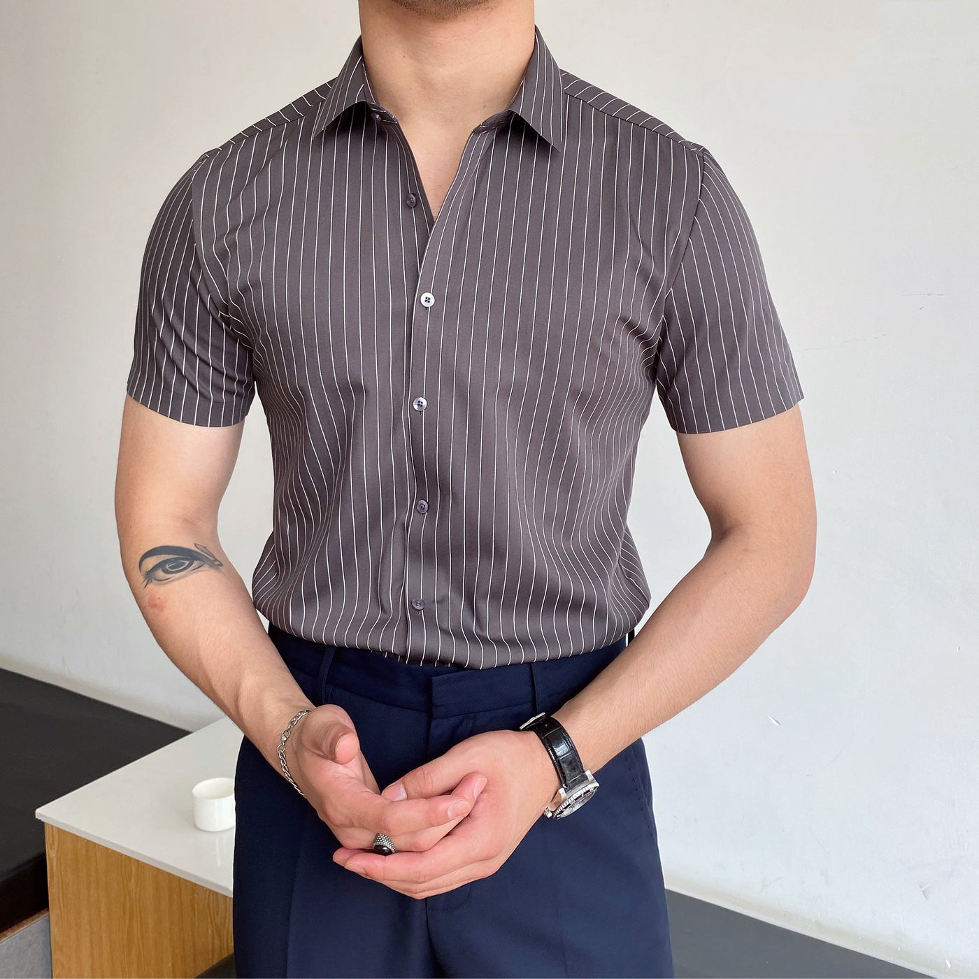 Men's short sleeve striped formal fitted shirt - Isandro