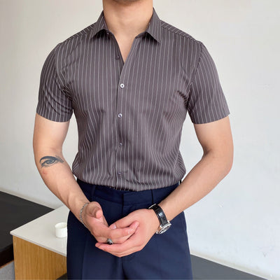 Men's short sleeve striped formal fitted shirt - Isandro