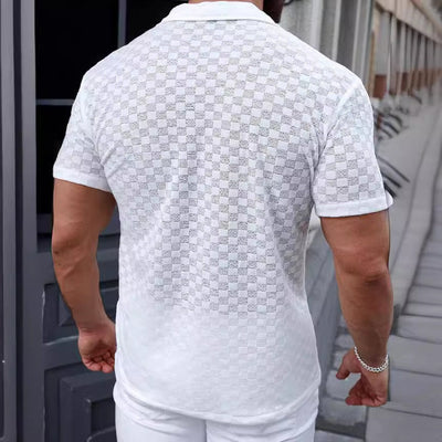 Men's short sleeve semi-transparent shirt with checkered pattern - Giulio