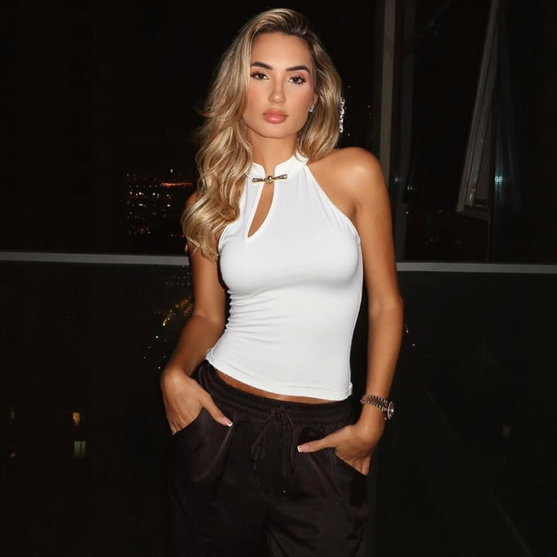 Women's sleeveless tight halter neck hoop top - Indira