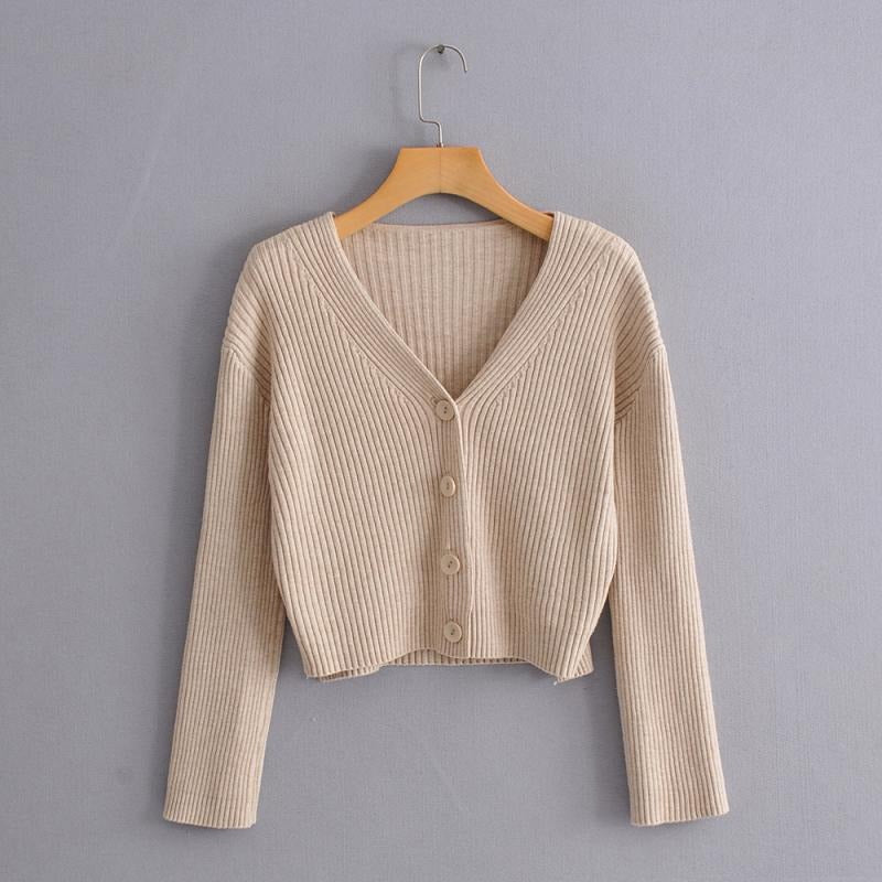 Women's ribbed cardigan short cut v-neck - Marimar
