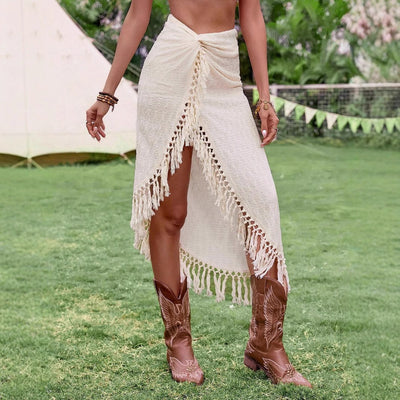 Women's asymmetrical fringed sarong skirt - Amaya