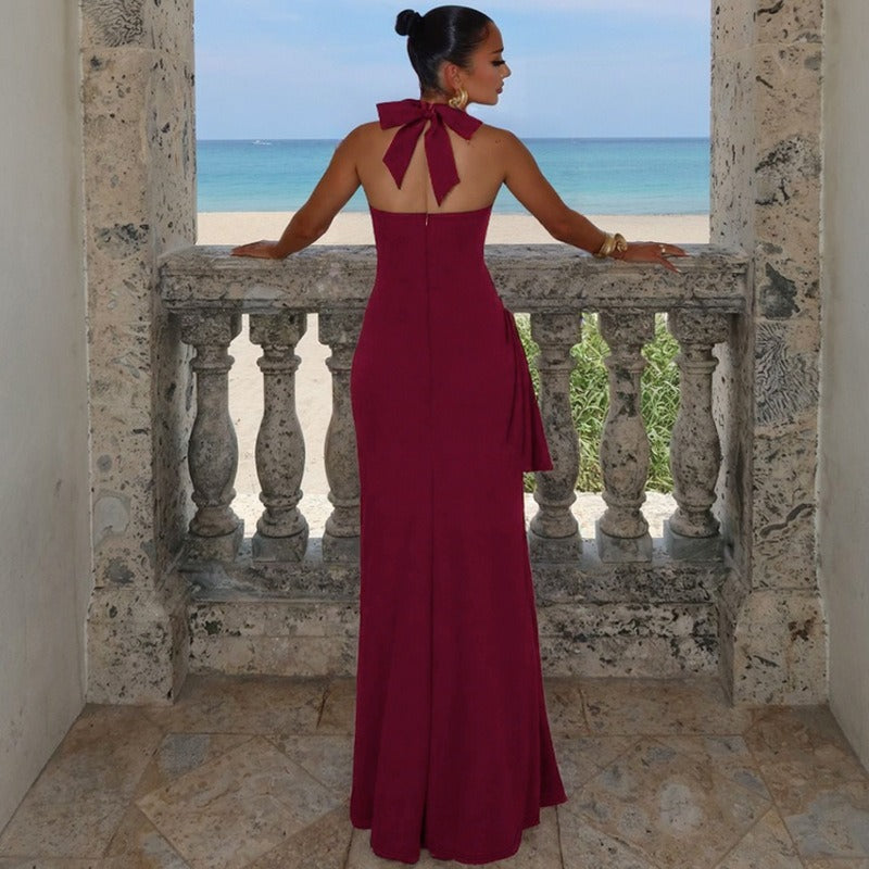 Women's dress long sweetheart neckline elegant high slit - Giselle