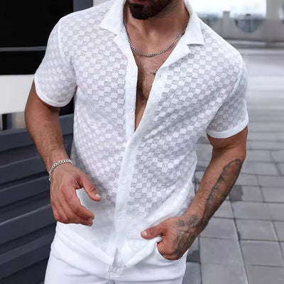 Men's short sleeve semi-transparent shirt with checkered pattern - Giulio