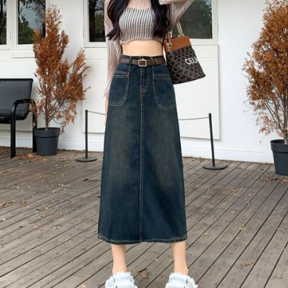 Women's straight cut long skirt with belt - Bianca