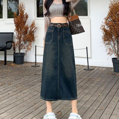 Women's straight cut long skirt with belt - Bianca