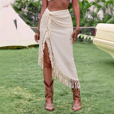 Women's asymmetrical fringed sarong skirt - Amaya