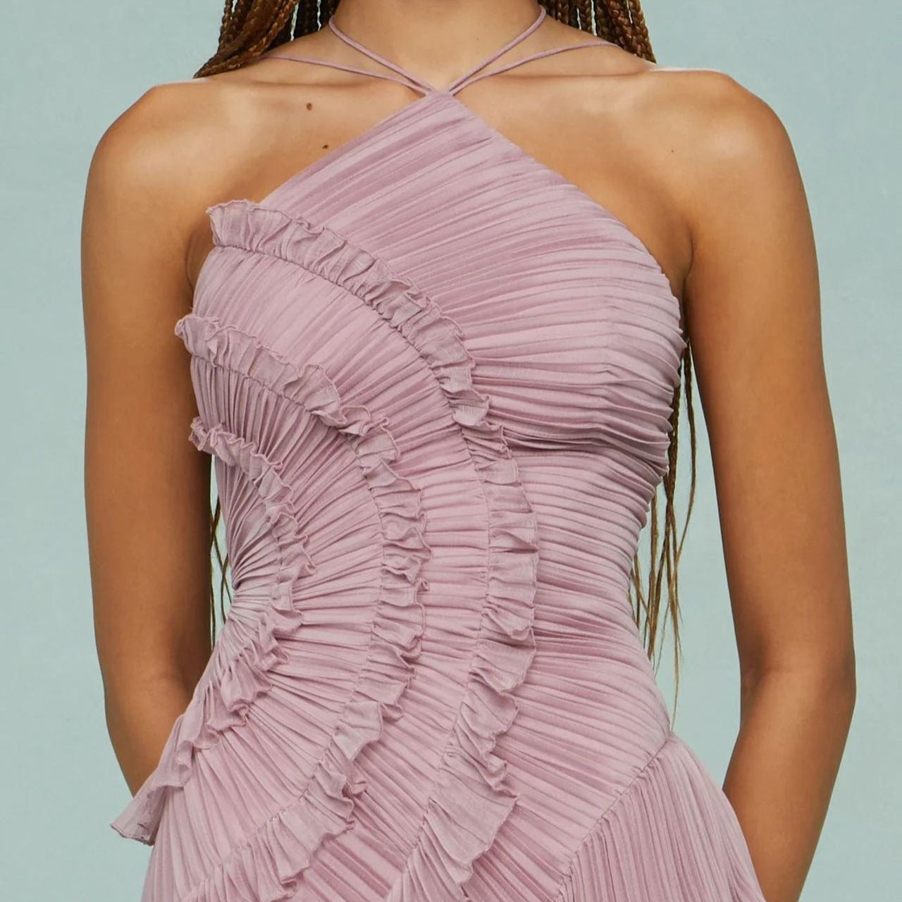 Elegant asymmetrical pleated chiffon long dress - Violet