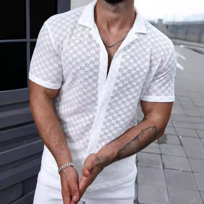 Men's short sleeve semi-transparent shirt with checkered pattern - Giulio
