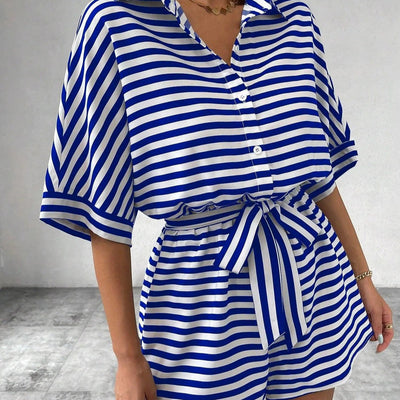 Shirt short jumpsuit with horizontal stripes - Brisa