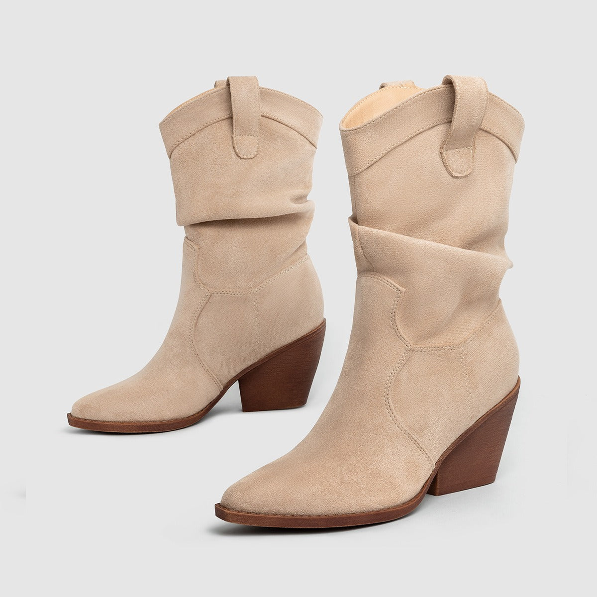 Women's synthetic suede boots with medium heel western style - Liora