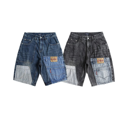 Men's patchwork denim Bermuda shorts - Urban Edge