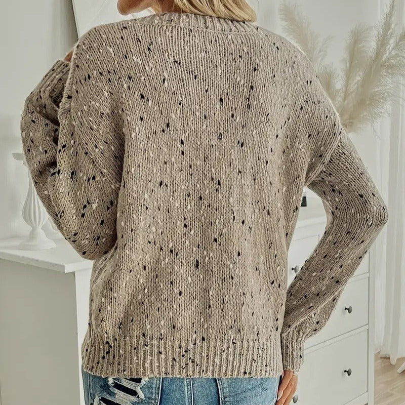Women's knitted sweater with mottled round neck casual style - Elora
