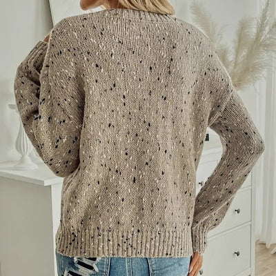 Women's knitted sweater with mottled round neck casual style - Elora