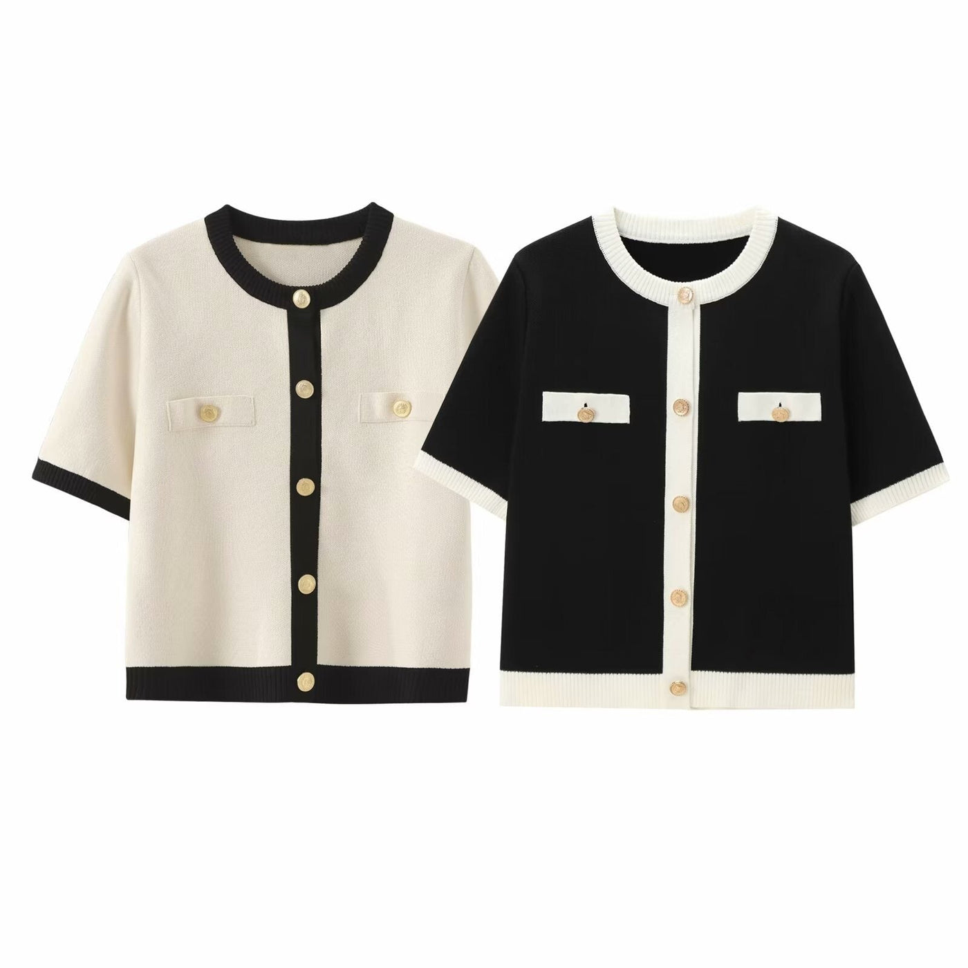 Women's contrast short sleeve cardigan - Elodie