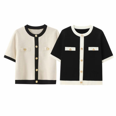 Women's contrast short sleeve cardigan - Elodie