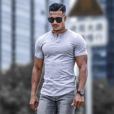 Men's short sleeve button-down T-shirt with round neck - Luis