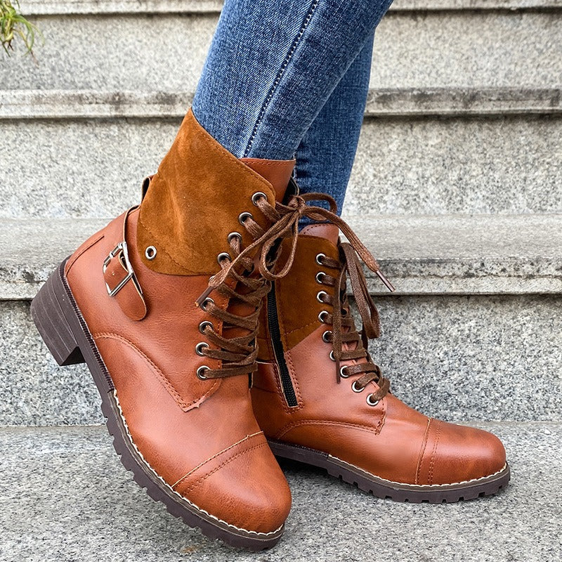 Women's lace-up boots synthetic leather mid-calf sturdy style - Thalia