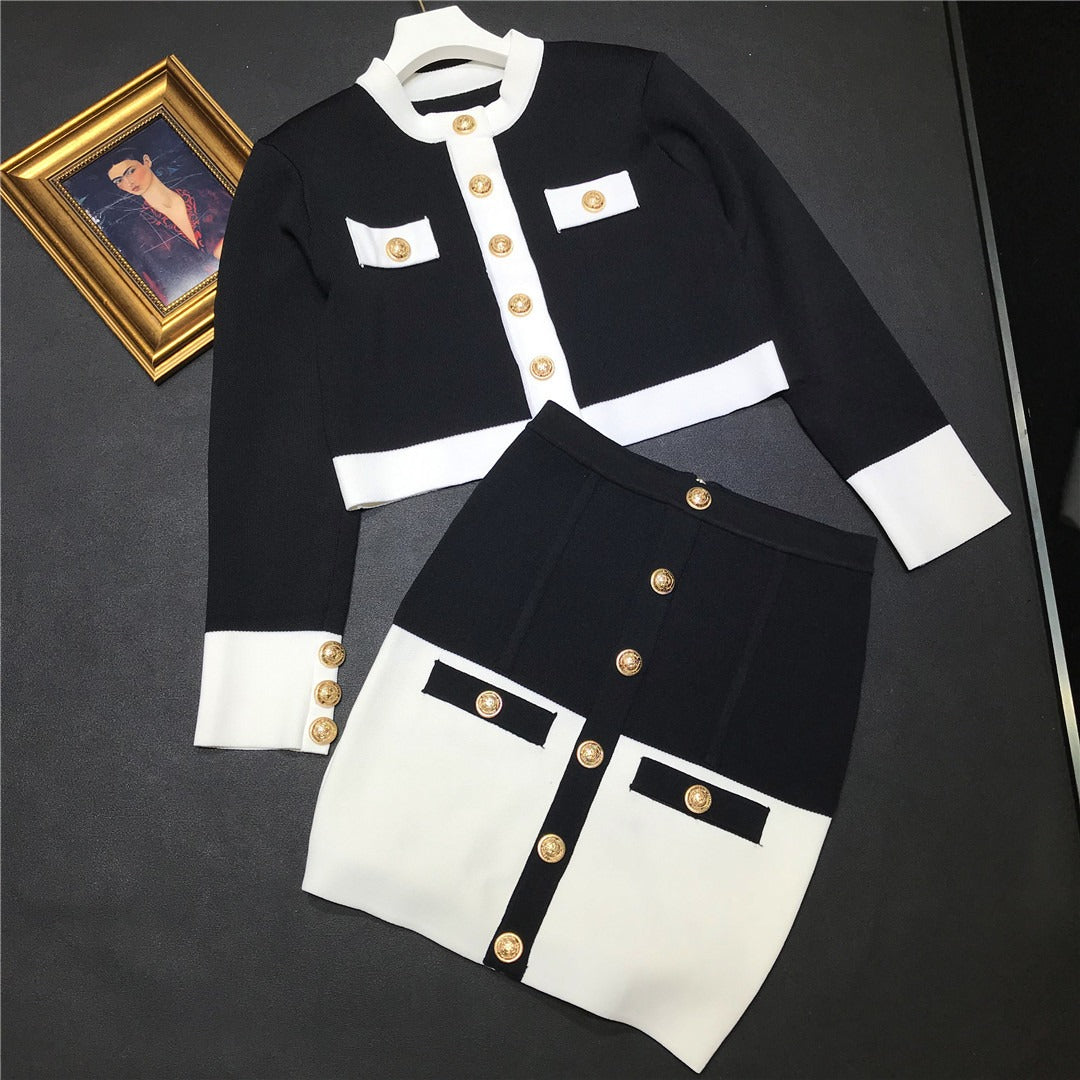 Structured knitted skirt and short jacket set - Roxane