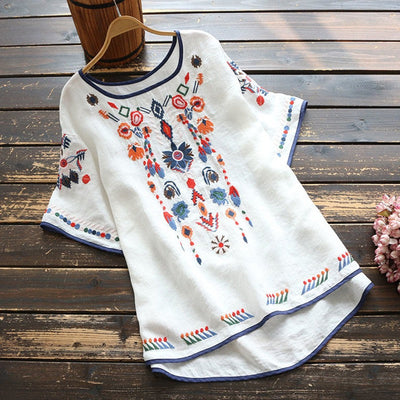 Short sleeve embroidered blouse woman - Britanny